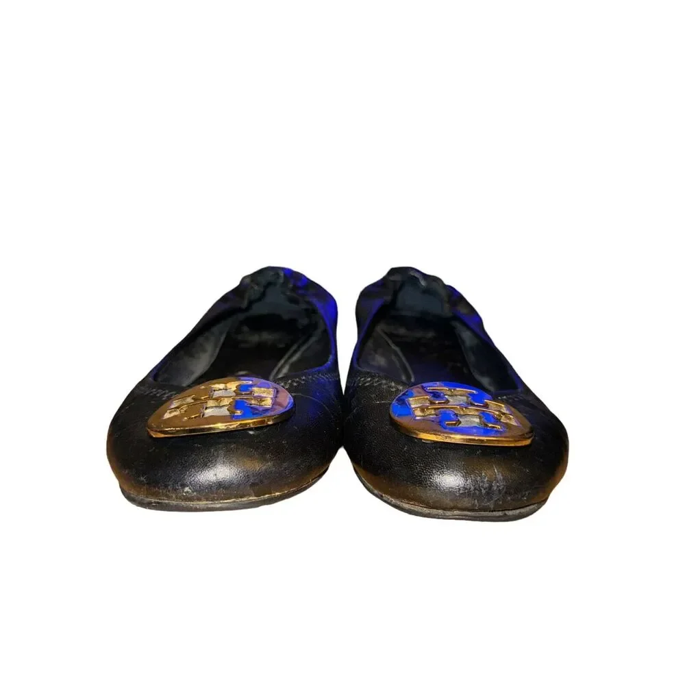 Tory Burch Minnie Travel Ballet Flat Women's Size 7 M Black Leather Slip On Shoe